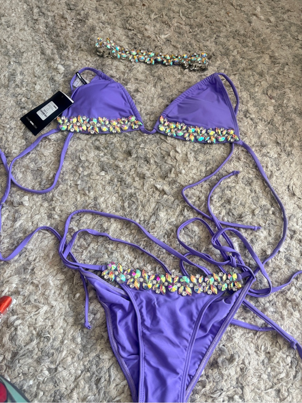 Fashion Nova Lavender Jeweled Triangle Bikini Set